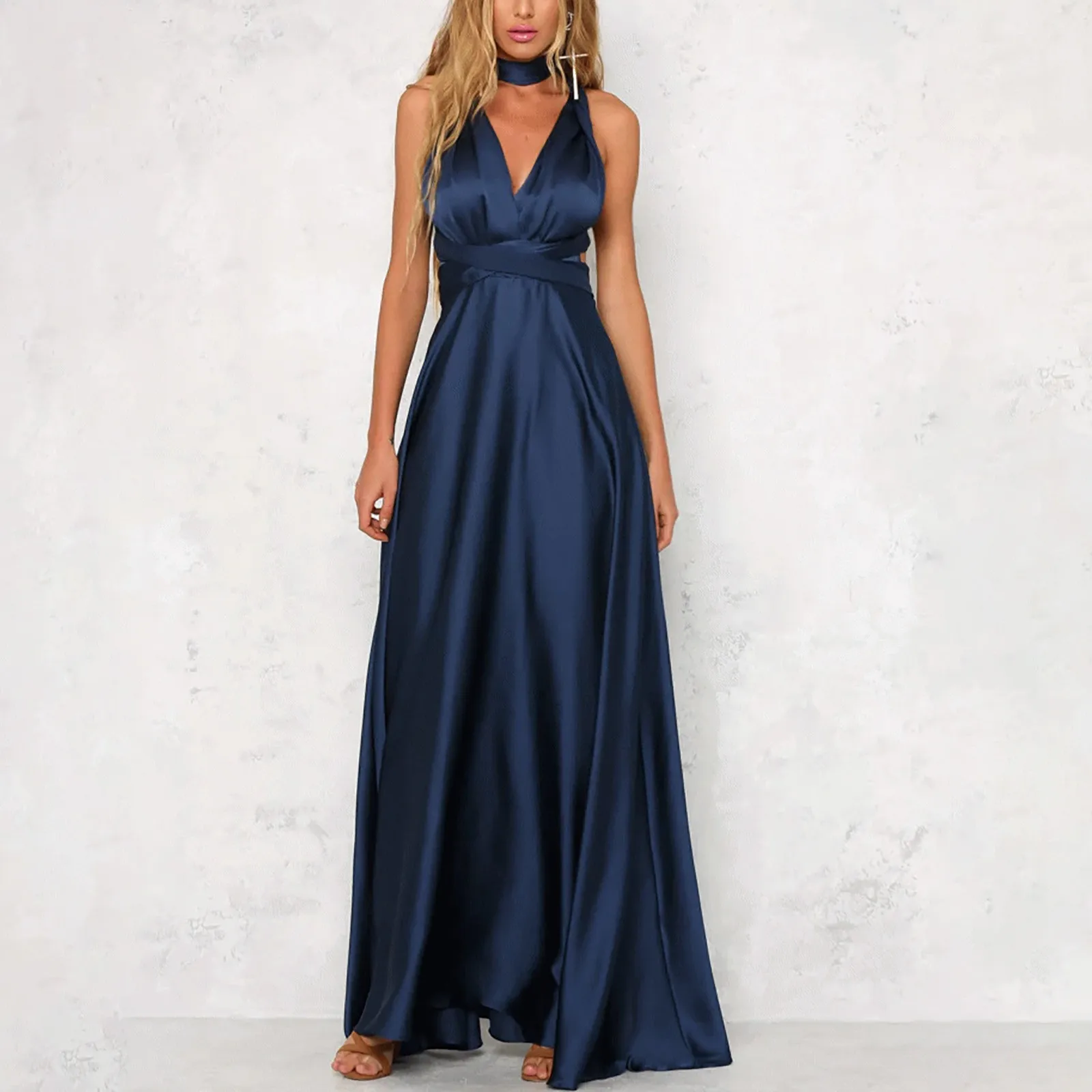 Модное многоношеное женское длинное платье с v-образным вырезом Vestidos De Fiesta