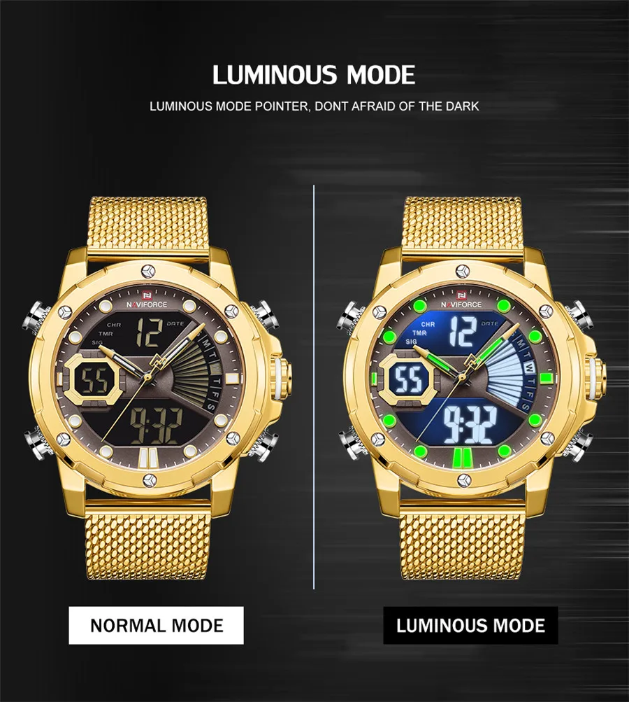 Часы наручные NAVIFORCE Мужские кварцевые цифровые спортивные брендовые Роскошные