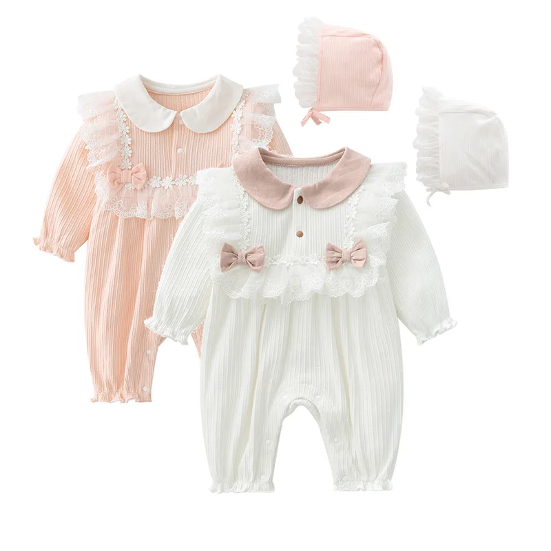 

Spring 2022 baby Jumpsuit bow Hattie newborn clothes female baby long sleeved Jumpsuit send hat