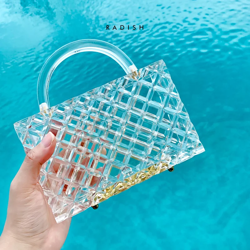 

Transparent totes bag Clear acrylic ice box bag women girl summer vintage retro evening wedding party clutch purse handbag 2020