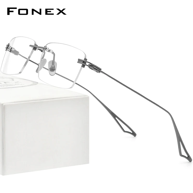 FONEX Titanium Glasses Men Full Rimless Square Prescription Eyeglasses Women 2022 New Optical Frame Eyewear ACT-Fix