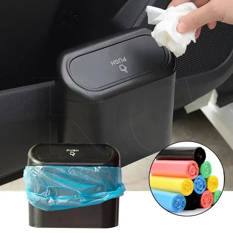 

Universal Multi-functional Organizer Car Clamshell Trash Bin Hanging Vehicle Garbage Dust Case Black Square Pressing Trash Can