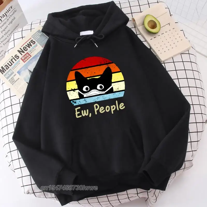 

Hot Sale Loose Vintage Sportwear Ew People Black Cat Mask Male Hooded Coldproof Men/Women Sweatshirt Big Size Hoodie