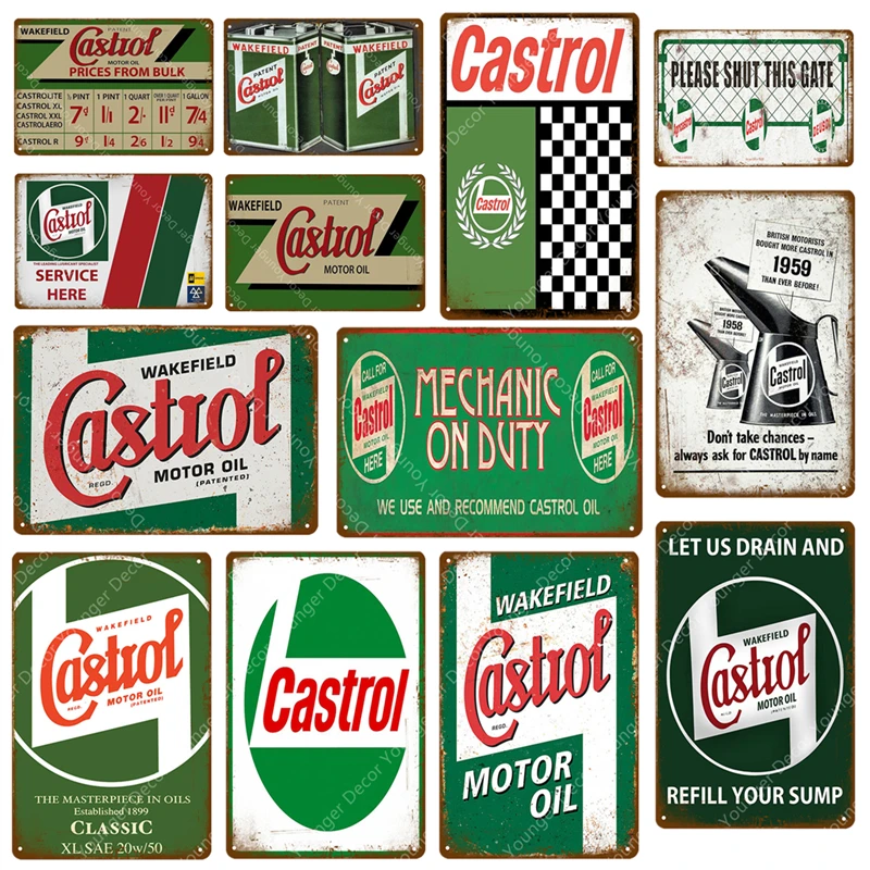 

Wakefield Castrol Motor Oil Metal Tin Signs Wall Plaque Vintage Art Poster Painting Plate Gas Station Pub Club Garage Decoration