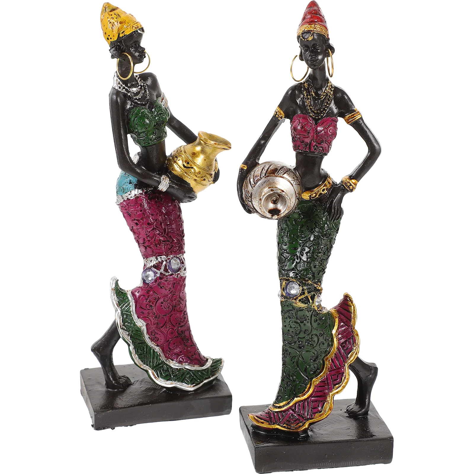 

2 Pcs Resin Woman Figurine Bathroom Decorations Decorate African Lady Sculpture Indoors Artwork Statue Tribal Miss