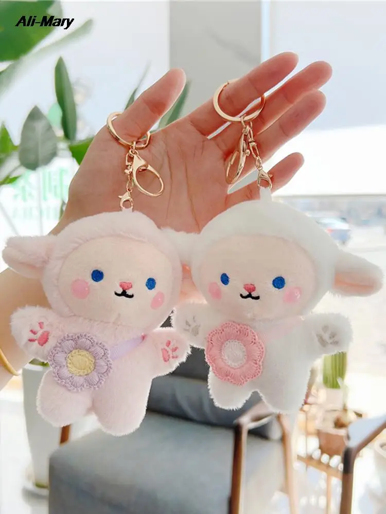 

1pc Cute Kawaii Plush Animal Sheep Keychain Car Key Ring Pendant Plush School Bag Pendant Gift Backpack Keychains for Girls