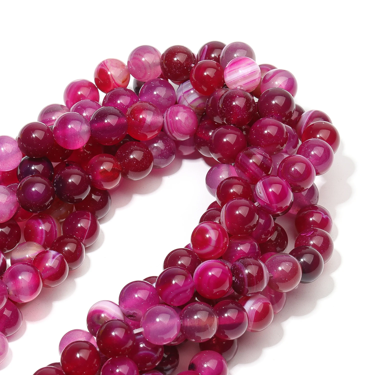 Натуральные розово-красные полосатые агатовые бусины свободные круглые