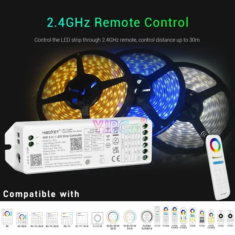 Контроллер светодиодных лент Miboxer 12 В 24 Wi-Fi 5 в 1 одноцветный/двойной белый/RGB/RGBW/RGB +