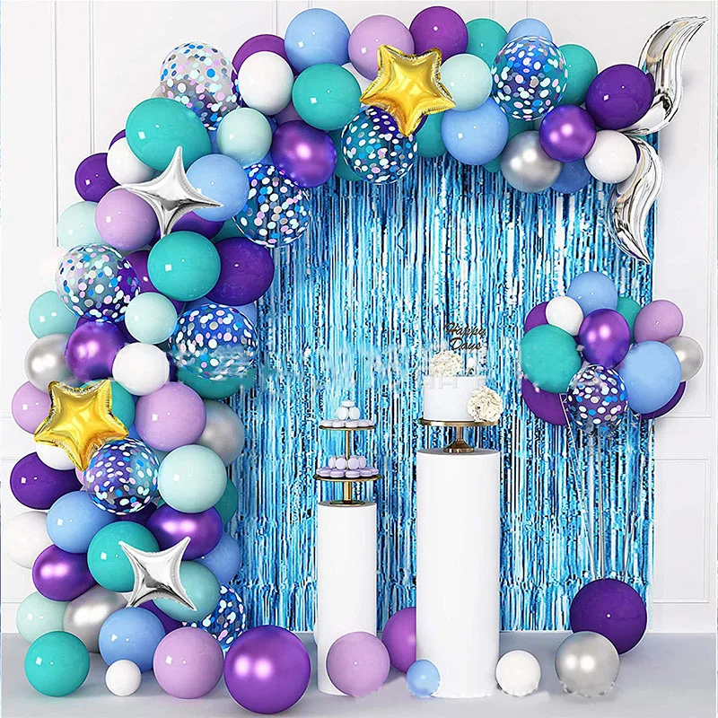 

122pcs Mermaid Tail Arch Balloons Garlands Purple Mermaid Birthday Ballon Under the Sea Happy Birthday Party Decor Girl Baloon