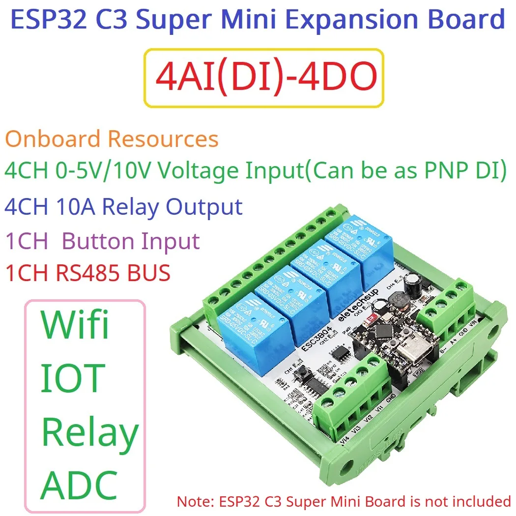 1 шт. / 4 DC 9 В 12 24 4AI-4DO 0-10 Аналоговый вход ESP32 C3 Super Mini RS485 Релейная плата расширения