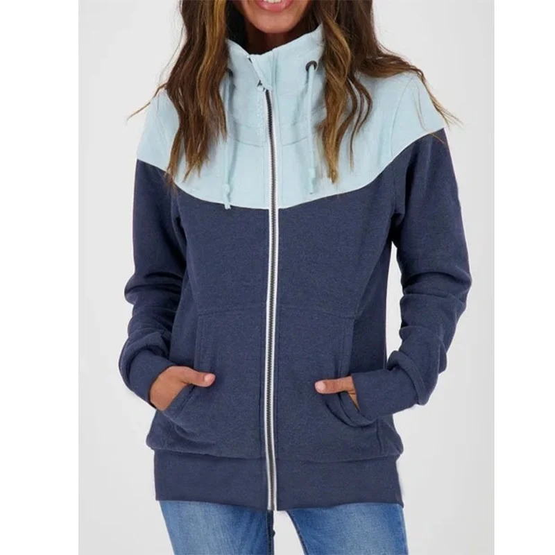 Winter Plus Velvet Jackets Women Patchwork Zip Up Hoodies Sweatshirts Autumn Female Casual Loose Drawstring Hooded Tops Coat