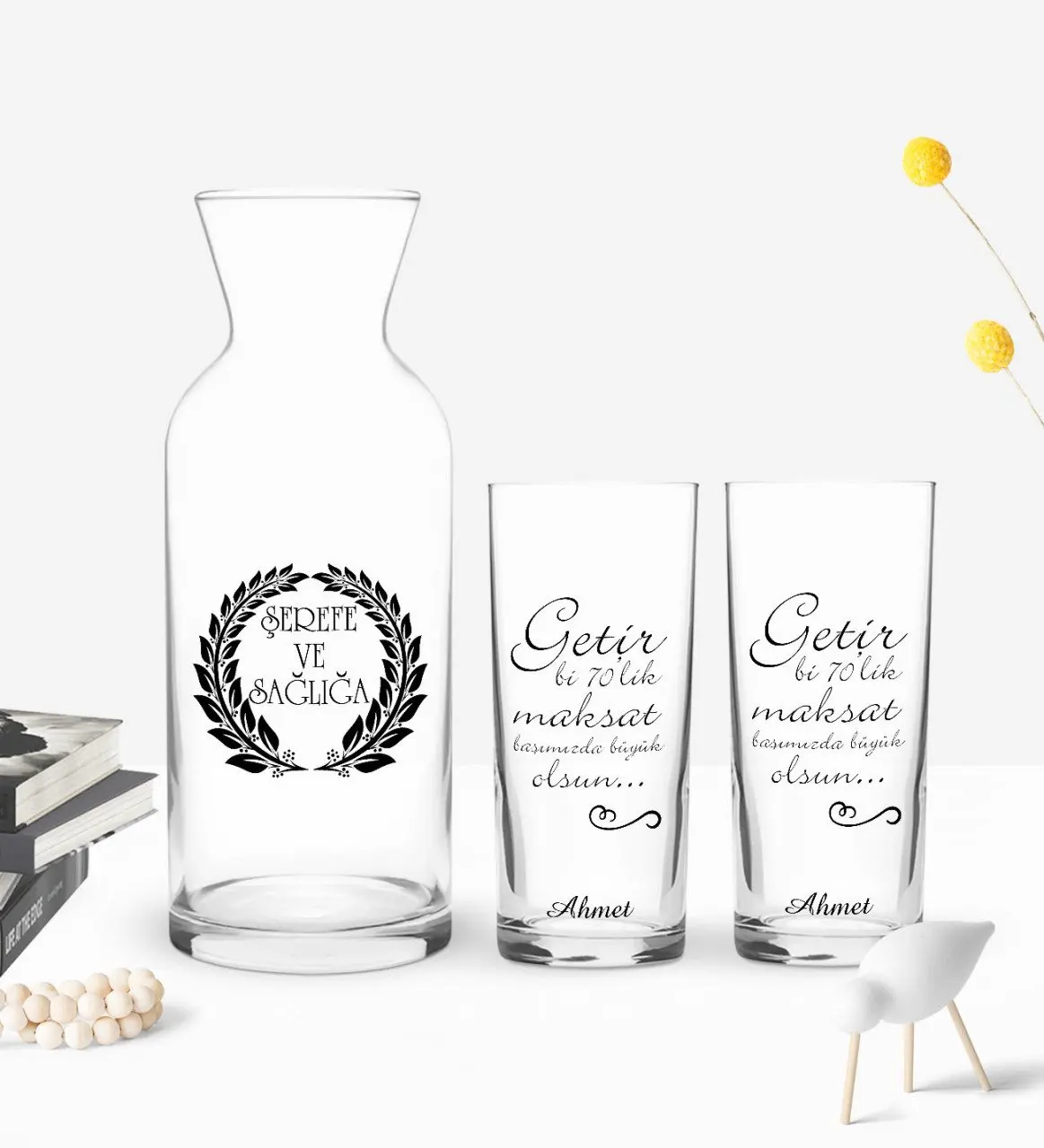 

Персонализированная красочная печать, дизайн 70Lik, двойная чашка и графин в подарок Seti-1