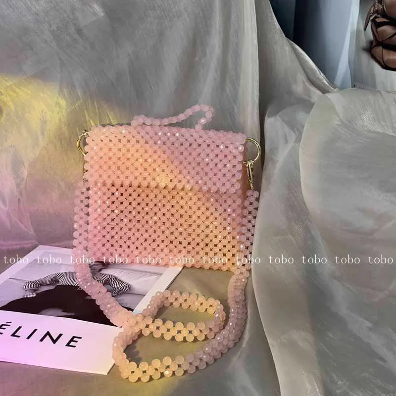 Летняя плетеная дамская сумочка из желе и бисера в французском стиле ярких