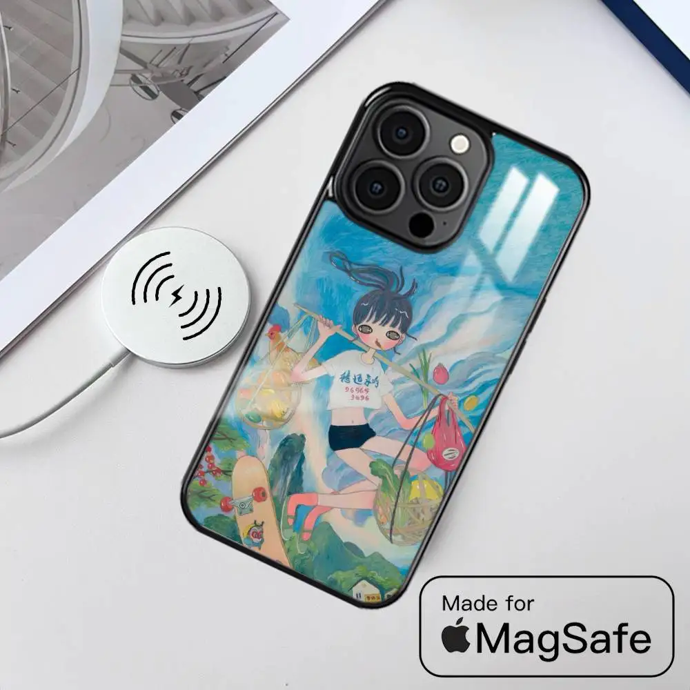 Фото Oil Painting A-Aya Takano Phone Case MagSafe Magnetic For iPhone 16 15 14 13 12 11 Pro Plus Max Mini Wireless Charger Funda №3