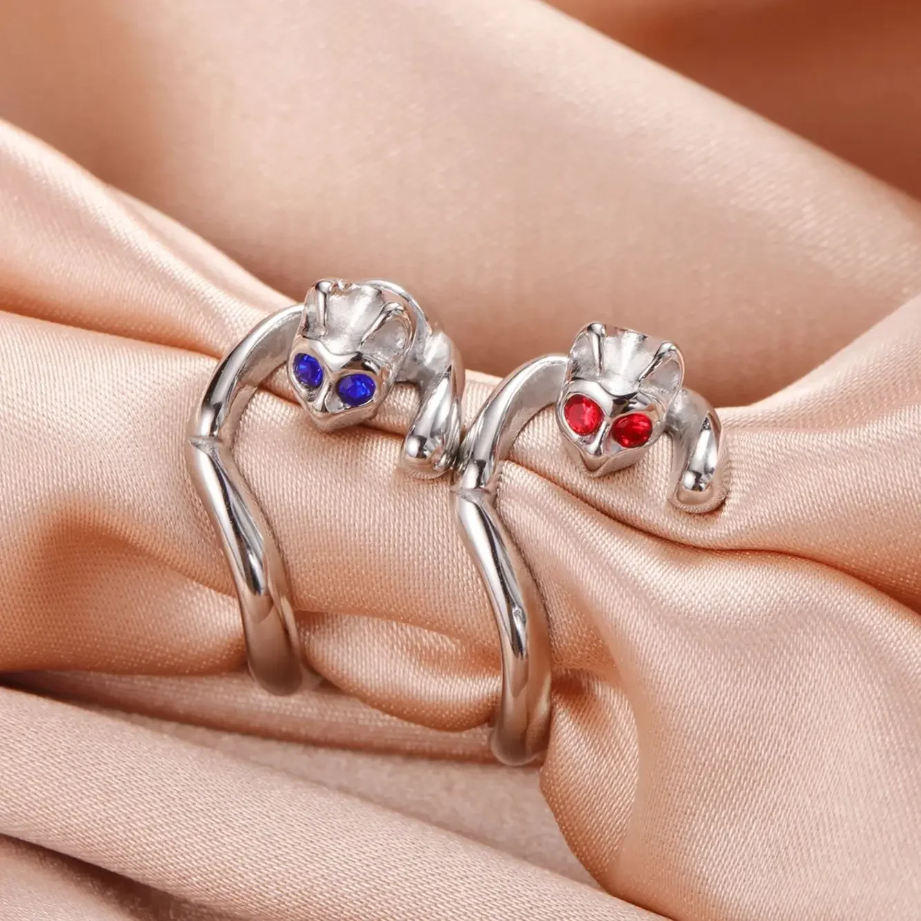 Кольцо Teamer Cat из нержавеющей стали красный синий циркон глаза кольцо на палец для