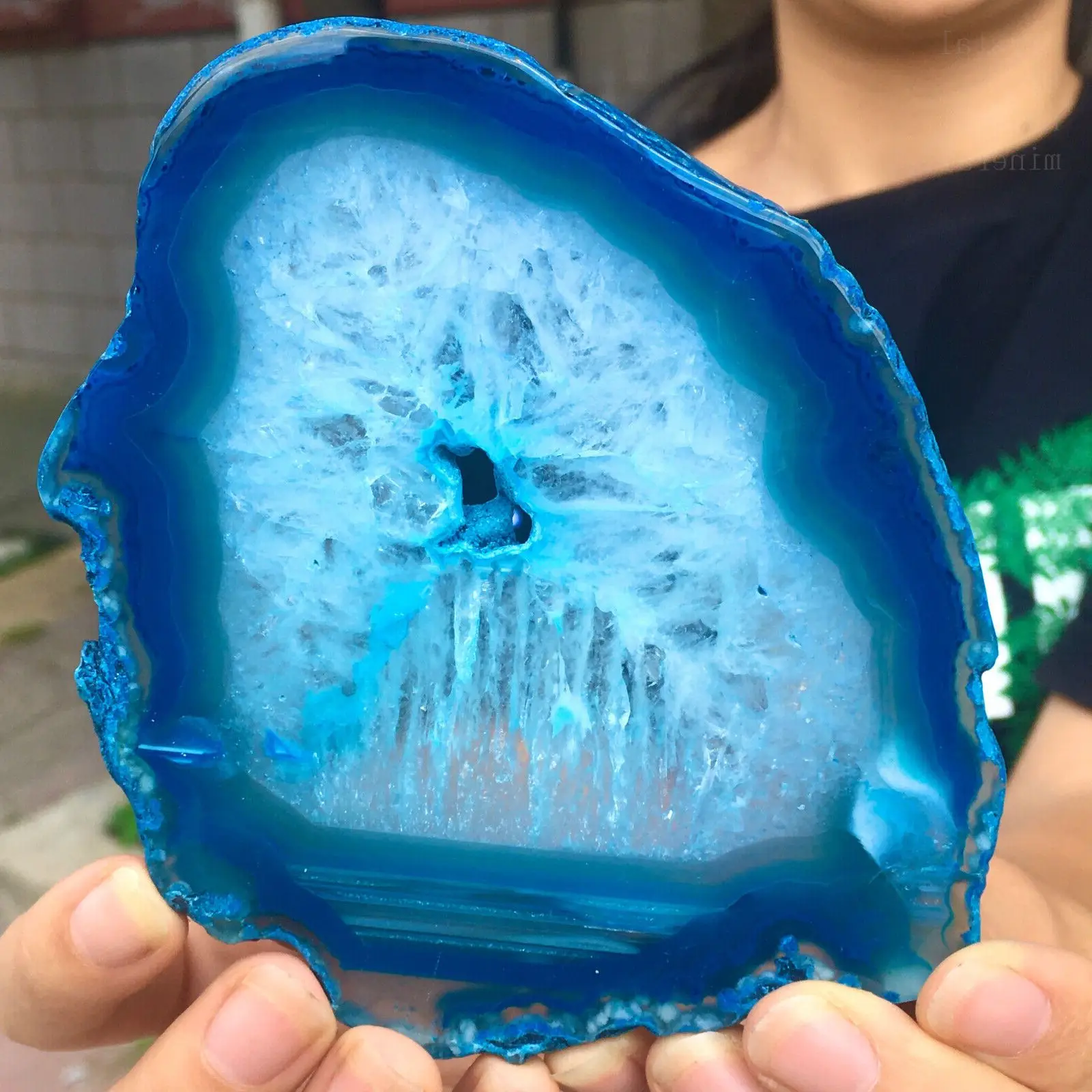 

Amazing Natural Blue Agate Slice Up Quartz Crystal Mineral Specimen Reiki Treatment Home Demagnetization Decorative Energy Gem