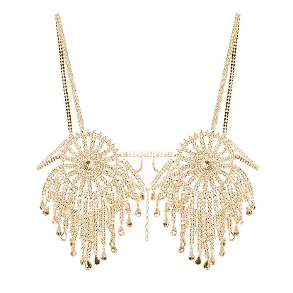 Эксклюзивный хрустальный бюстгальтер с круглой чашечкой и кисточками нагрудная