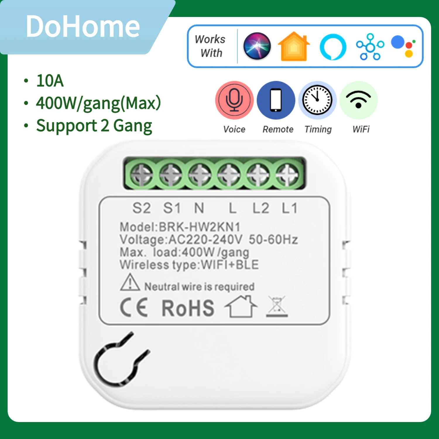 Модуль контроллера переключателя Wi-Fi, мини-модуль выключателя для 2 групп, умный выключатель «сделай сам», работает с Apple HomeKit Siri,SmartThings,Alexa