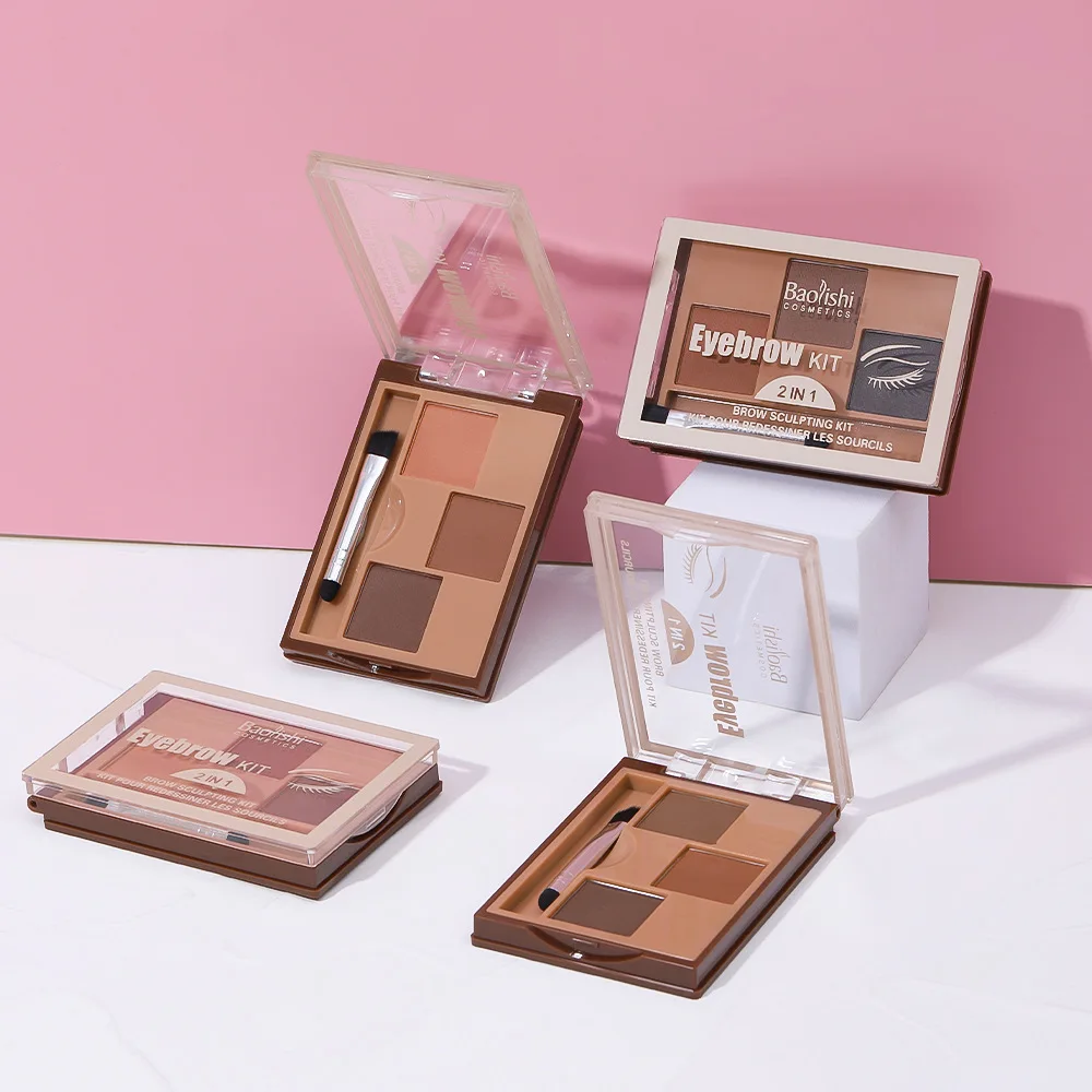 3-цветная палитра пудры для бровей с кистью макияжа