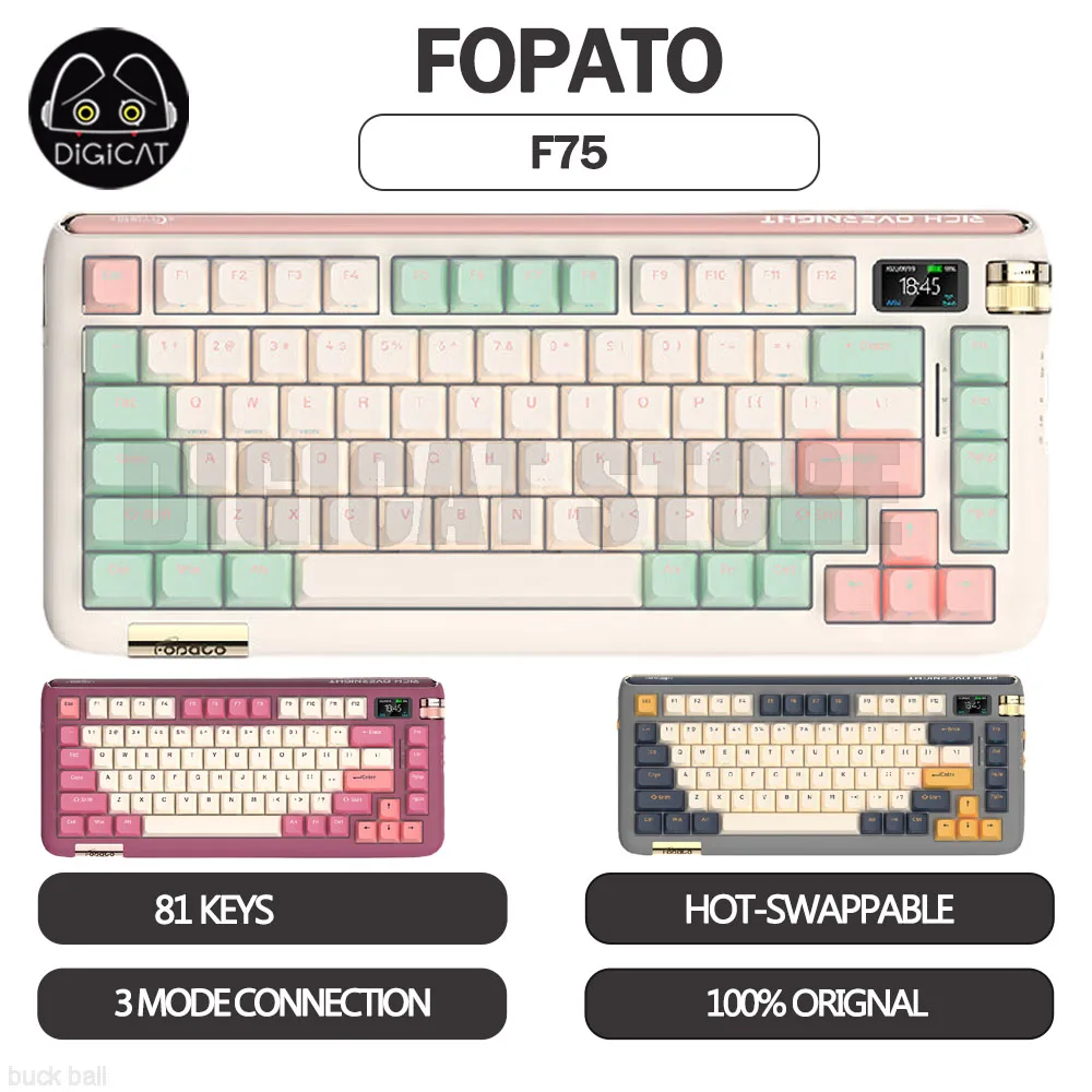 Клавиатура FOPATO F75 Механическая игровая с TFT-экраном, 3 режима, USB/2,4G/Bluetooth