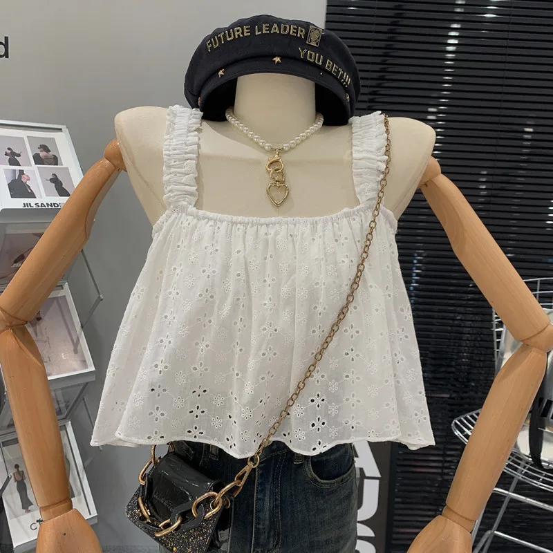 

Женский кружевной топ на бретельках, с вышивкой