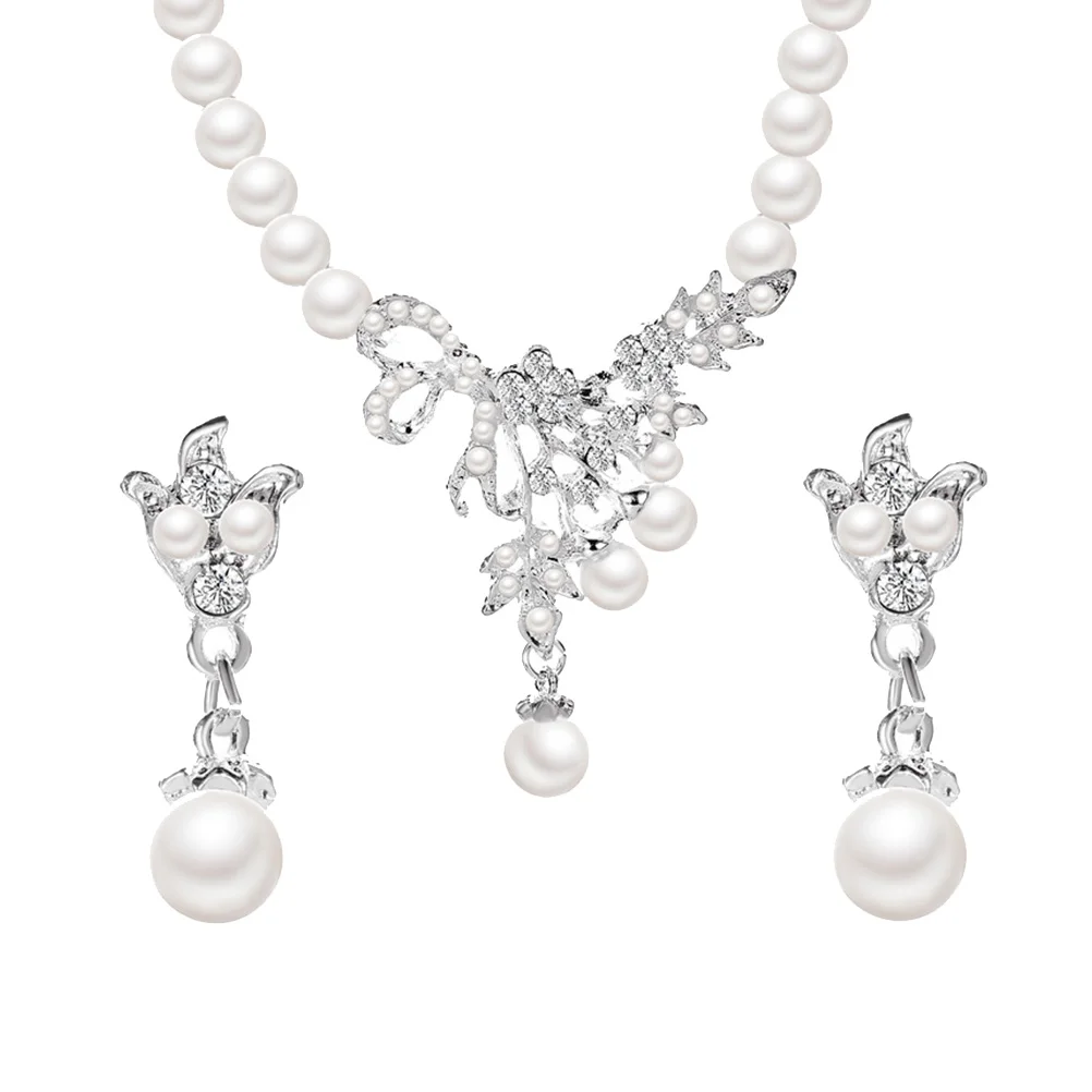 

Pearl Stud Earrings Women Bride Earrings Set Pearl Earring Pearl Necklace Pendant Necklace