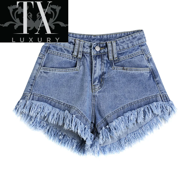 

Streetwear Denim For Women's Summer Loose High Waist Wide Leg Raw Edge Solid Plus Size Female Jeans Shorts