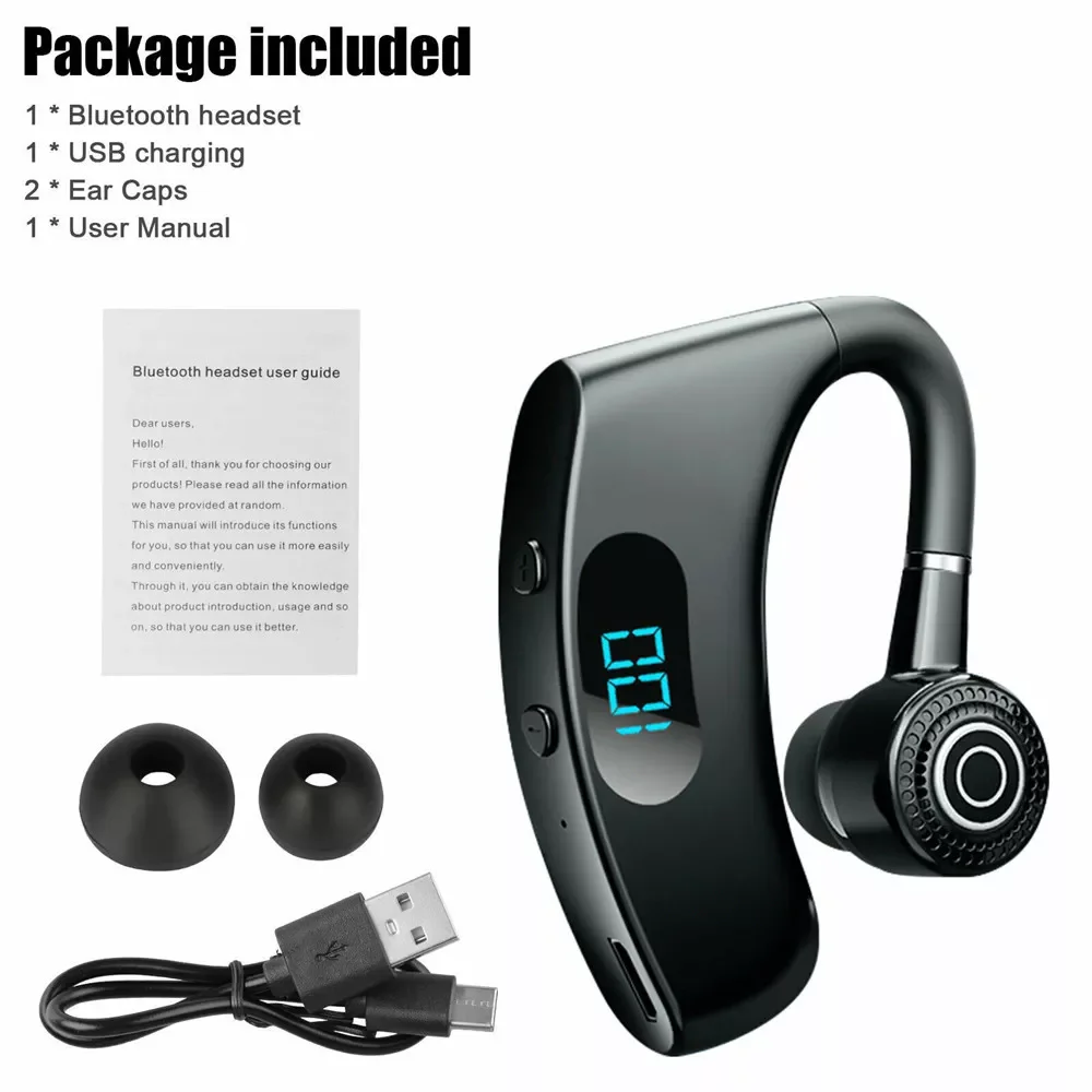 

V12 Wireless Headsets LED Display Long Standby Time Headphones Stereo TWS BT 5.2 Stereo Earhook Earphones for Business