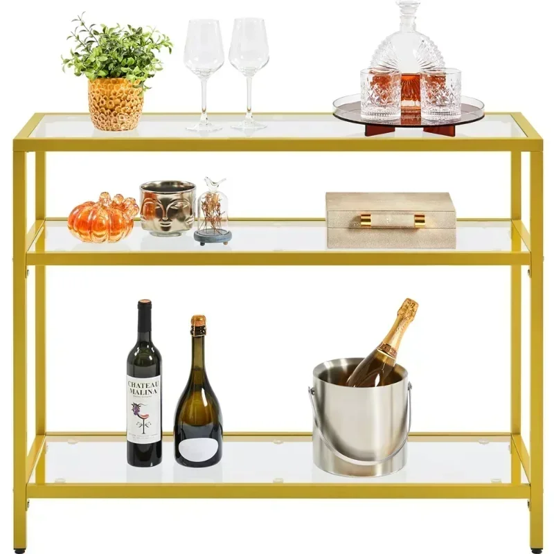 

SmileMart 3-layer Modern Tempered Glass Console Table with Sturdy Metal Frame for Living Room, Gold