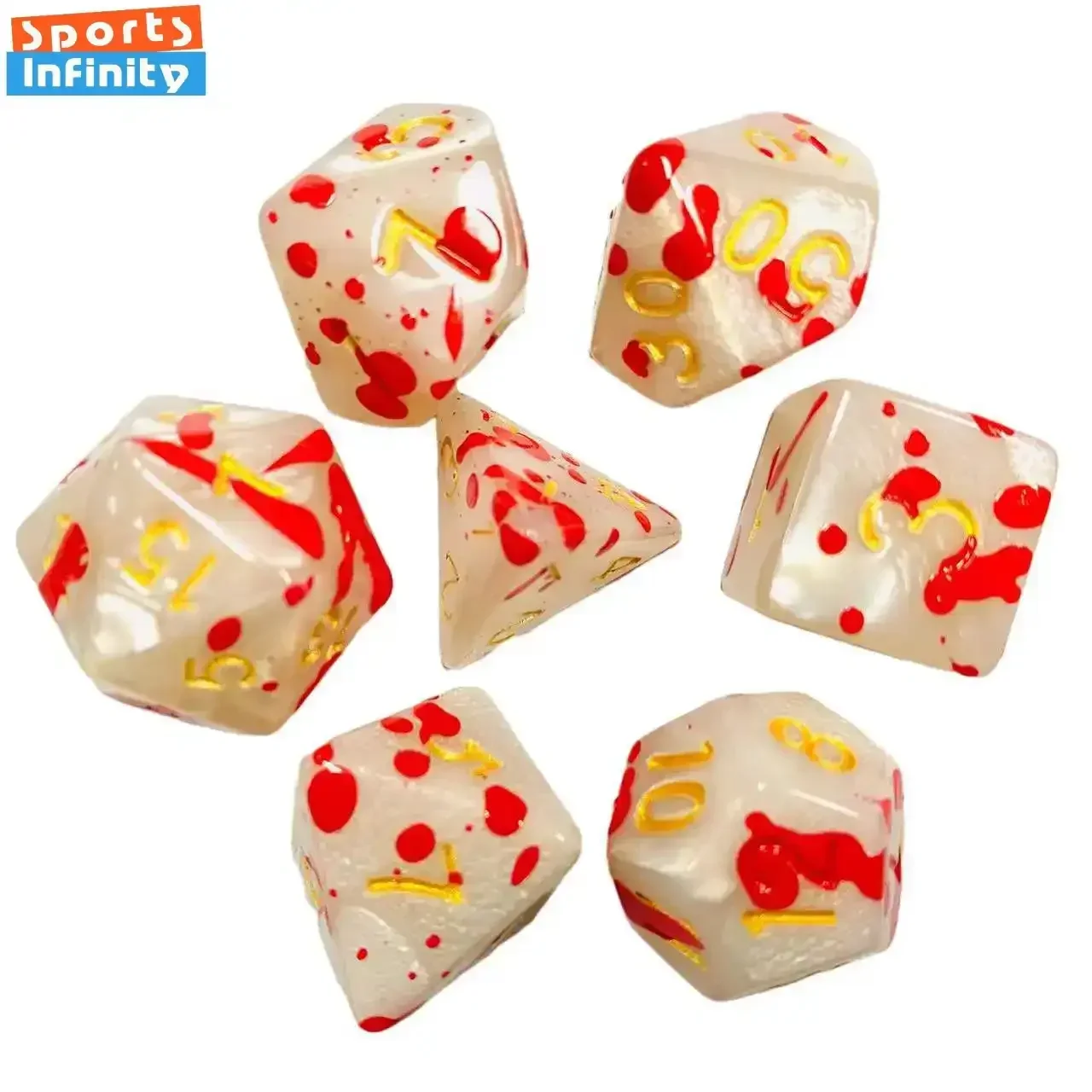 7 шт./компл. кости Bloodstain Dot набор черно-белых кубиков с цифрами для Dnd TPG TRPG Running Team COC