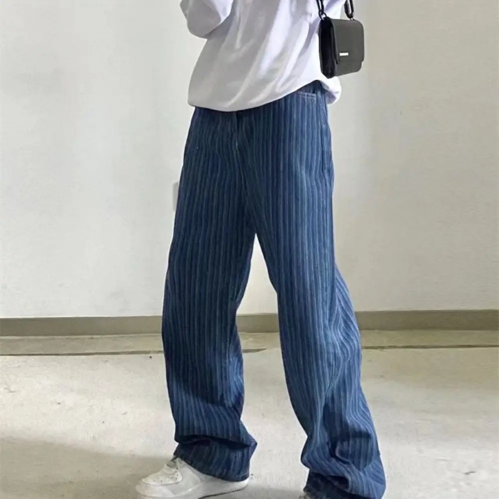 Men Clothing Loose Striped Straight  Jeans Fashion Casual Men Pant Denim Streetwear Wide Leg Pant Loose Cargo Harajuku Trousers