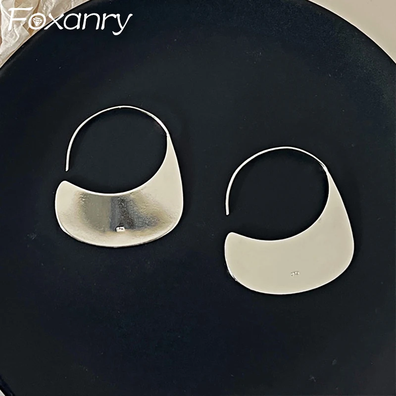 Женские серьги Foxanry, минималистичные серьги серебряного цвета с защитой от аллергии, Необычные геометрические серьги ручной работы