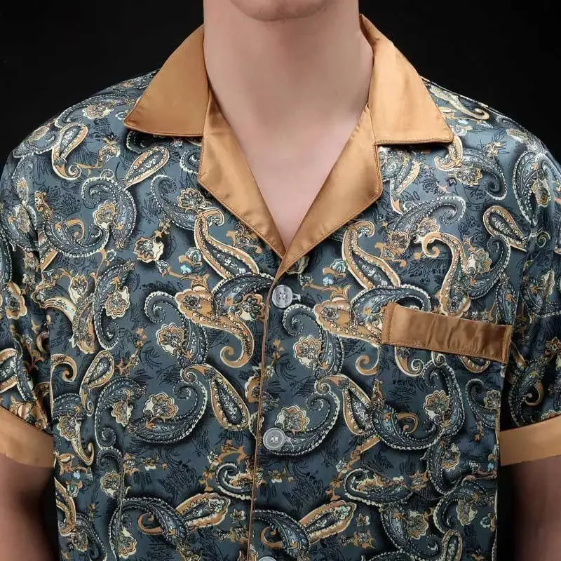 Лето-Осенний новый халат с карманом из ледяного шелка мужская повседневная