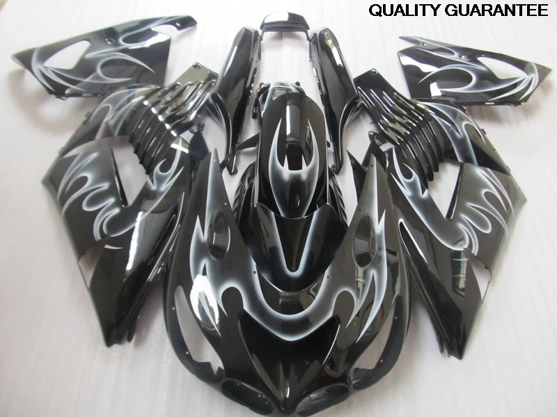 Комплекты обтекателей для Kawasaki литьевая форма ZX14R 2006 2007 2008-2011 белое пламя в черном