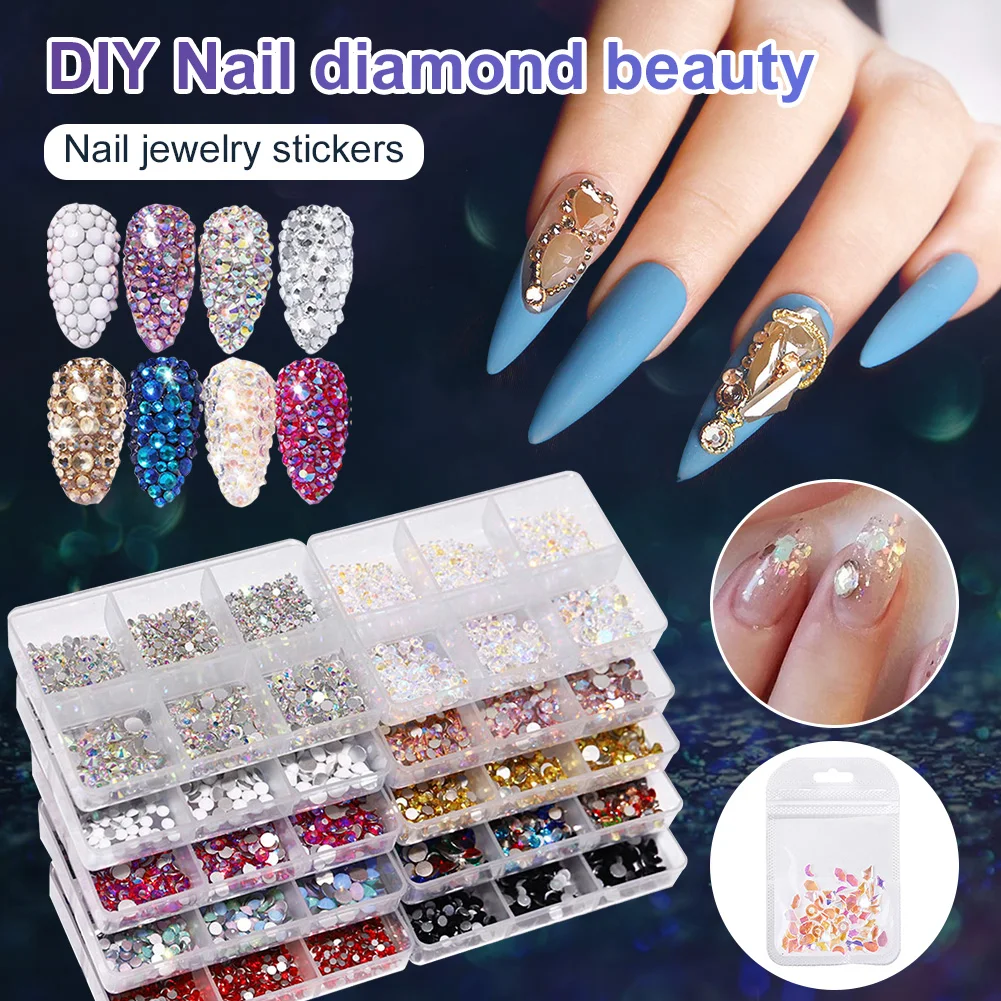 

Hot sale Multi-size Nail Crystal Rhinestones AB Flat Back Glitter Strass Charms Nail Art Decoration DIY Manicure Tool Decoration