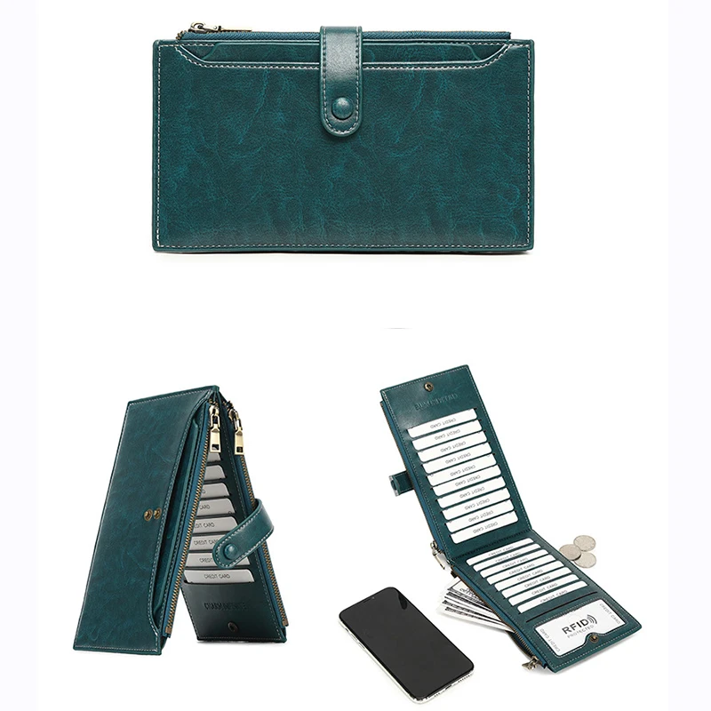 RFID Antimagnetic Wallet Women Double-layer Zipper Mobile Phone Bag Travel Wallet Large-capacity Long Wallet Luxury Wallet
