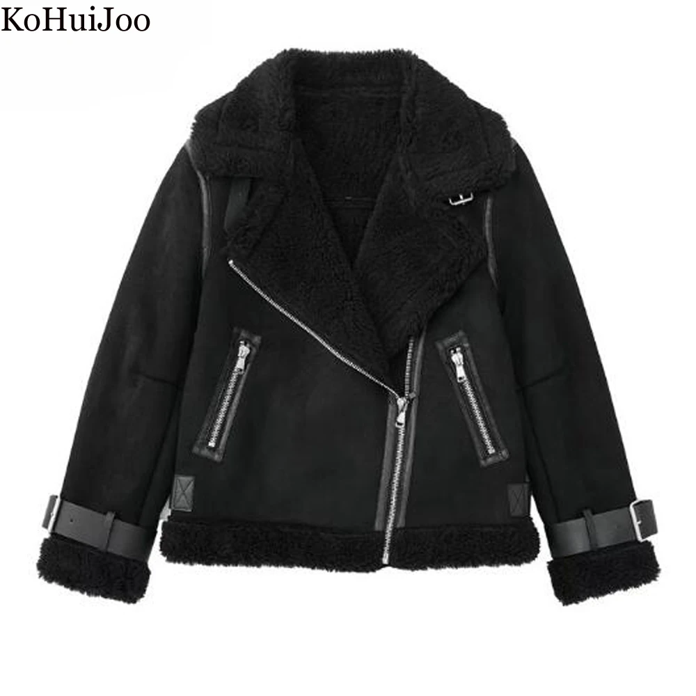 KoHuiJoo Shearling Jacket Women Winter 2022 Fashion Turn-down Collar Loose Thick Warm Fur Coat Long Sleeve Loose Suede Oversize