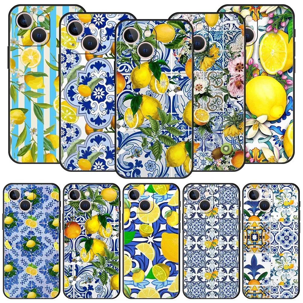 

Mediterranean Lemon Phone Case For Apple iPhone 11 14 Pro MAX 12 13 Mini 7 8 Plus X XR XS MAX SE Silicone Cover Luxury Funda