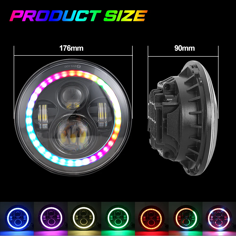 Система De Iluminacions Motorcycle Led 105W Drl Kit Faros Ambar Rgb 7 &quotRound Halo RGB Bulb Фары