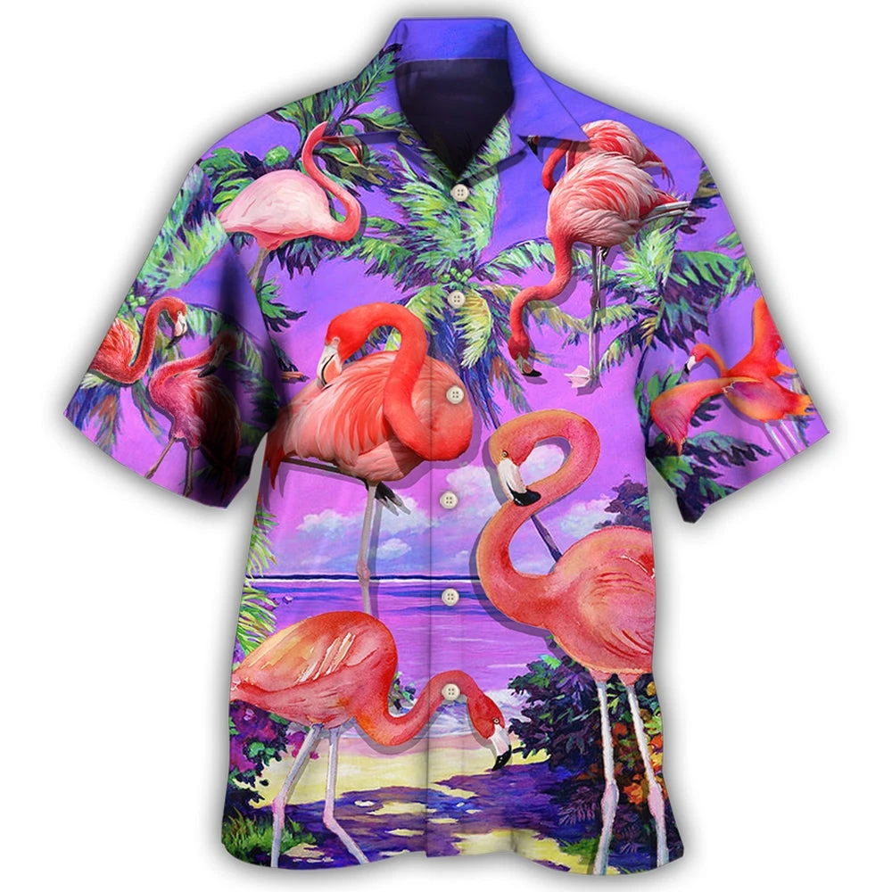 

2023 New Men's Shirt Flamingo Print Shirt For Men Fashion Oversized Male Clothing Top Trendy Seaside Vacation Tshirt Blouse 5xl