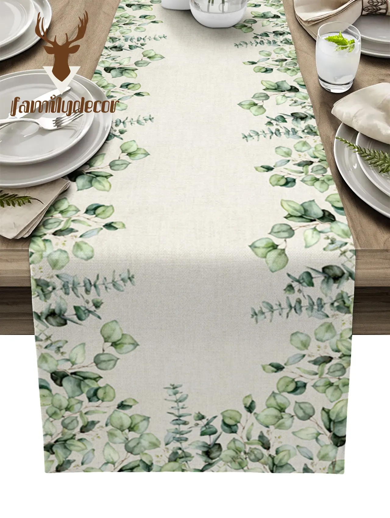 

Скатерти с принтом листьев эвкалипта, коврики для стола с пеньковым принтом, обеденная скатерть для дома, свадьбы, праздника, вечеринки