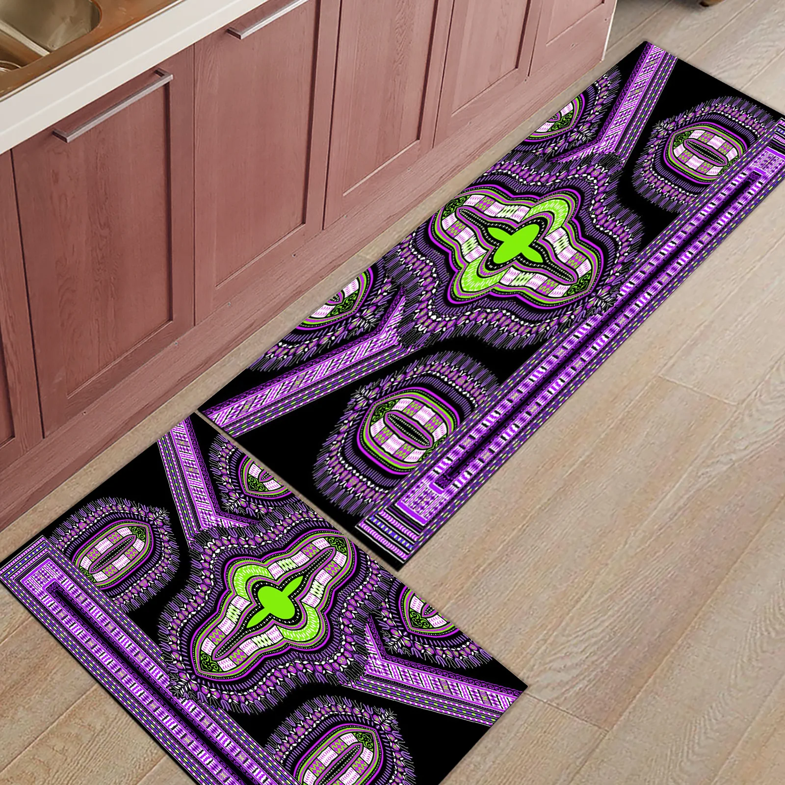 

Flower Square Wave Anti-slip Kitchen Floor Rugs Doormat Bathroom Entrance Doormat Bedside Area Rugs for Bedroom
