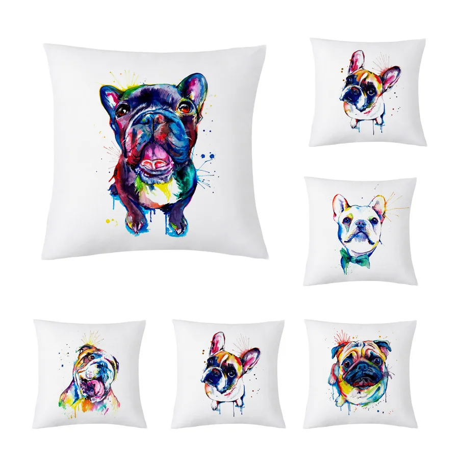 

Cartoon Pug Decorative Pillowcase Cute French Bulldog Polyester Print Pillowcase