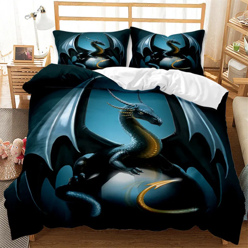

Flying Dragon Duvet Cover Microfiber Ancient Wild Animal Bedding Set Gothic Theme Monster Comforter Cover For Children Boys Teen