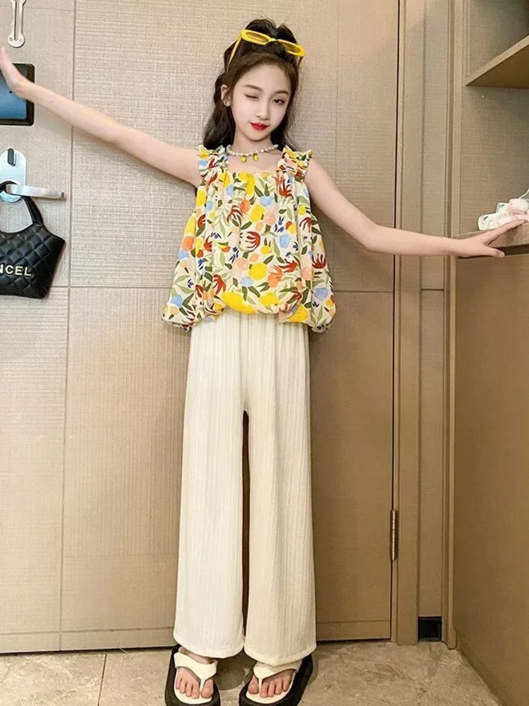 Летний комплект для девочек новинка модный летний жилет детей среднего и