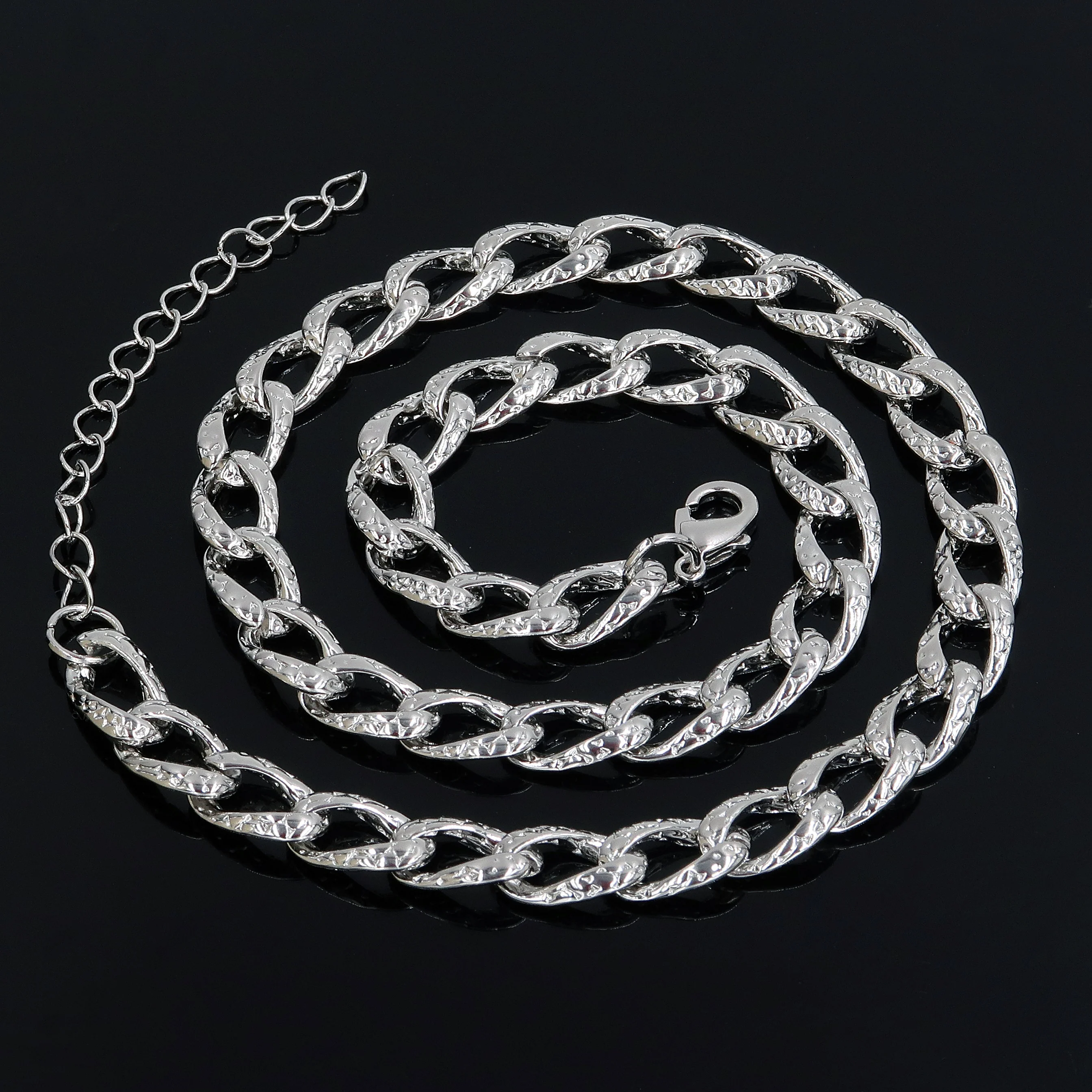 

New Vintage Fashion 9mm Gold Silver Color Texture Chain Necklaces For Women Necklace Bracelet Female Boho Hip Hop Jewelry Gift