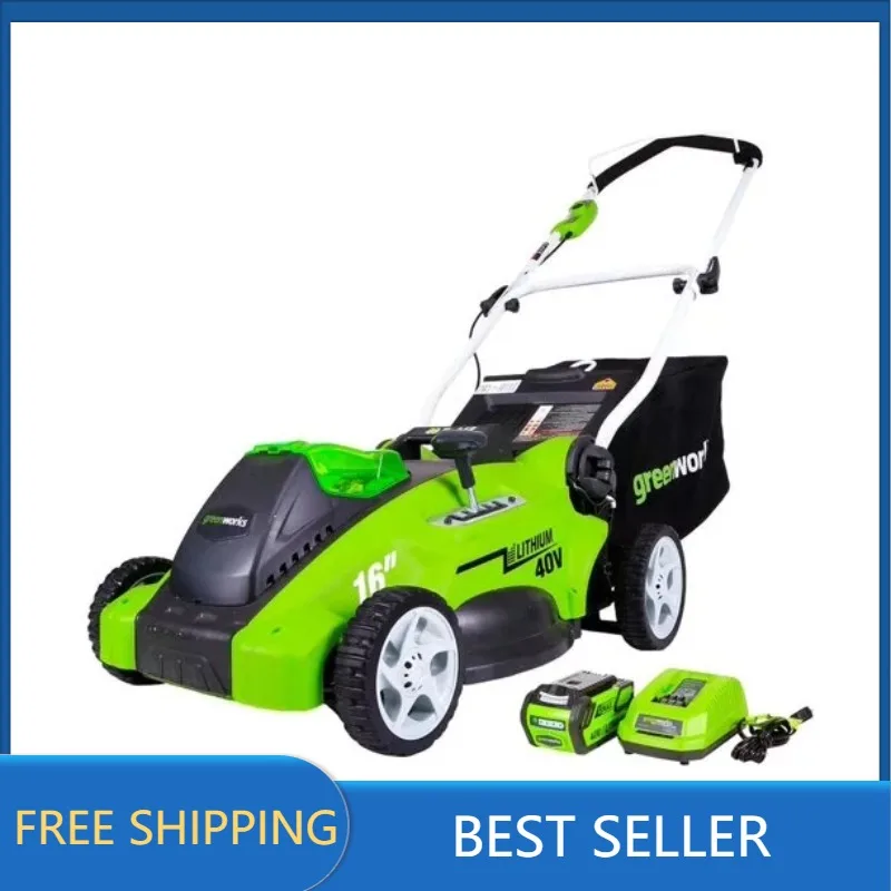 

Беспроводная электрическая газонокосилка Greenworks 40 в 16 дюймов, Беспроводная газонокосилка с батареей 5 Ач и зарядным устройством