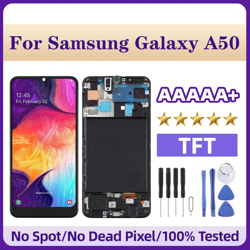 

TFT LCD Screen for Samsung Galaxy A50 Digitizer Full Assembly with Frame (Not Supporting Fingerprint Identification)(Black)