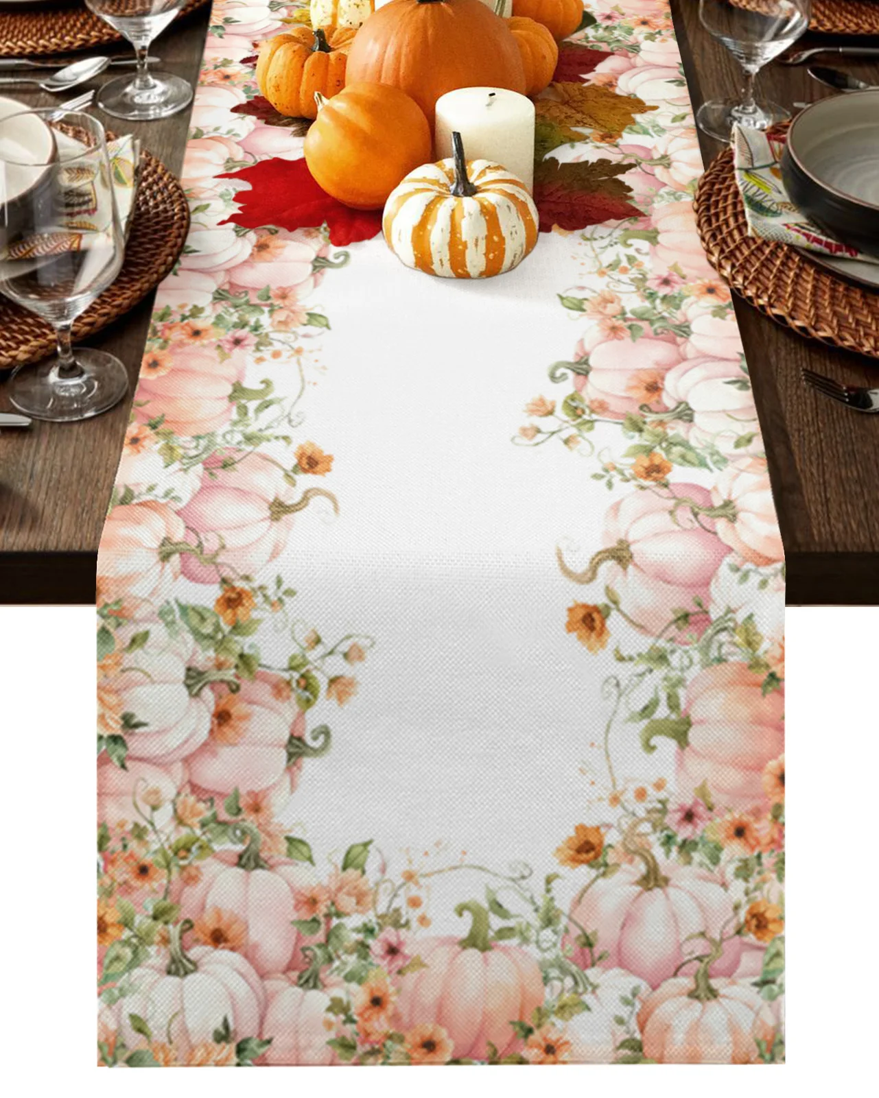 

Thanksgiving Pumpkin Autumn Table Runner Home Wedding Table Flag Mat Table Centerpieces Decoration Party Dining Long Tablecloth