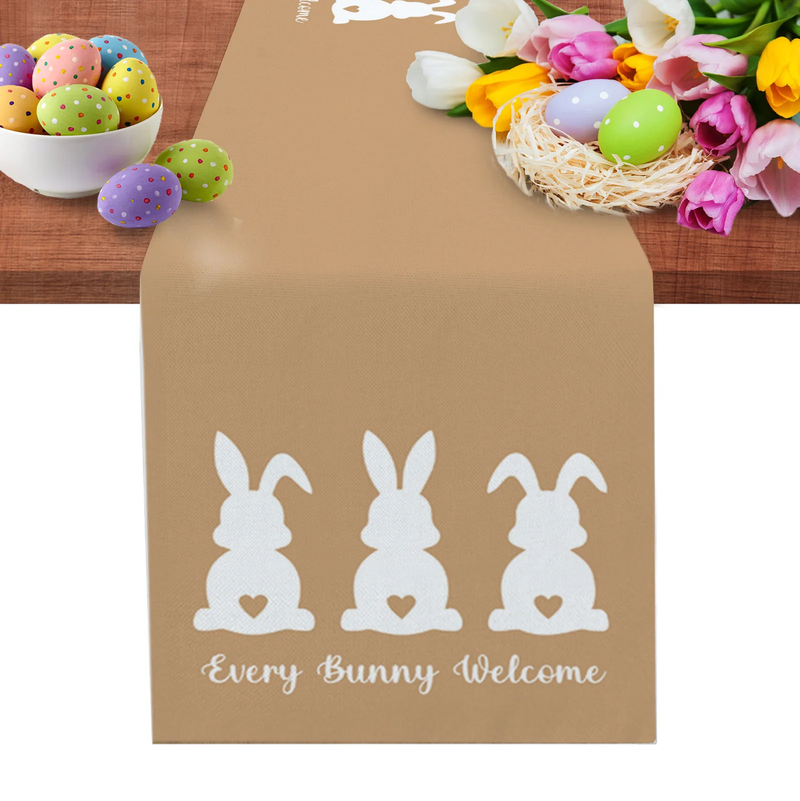 

Easter Spring White Bunny Retro Background Table Runner Decoration Home Decor Dinner Table Decoration Table Decor